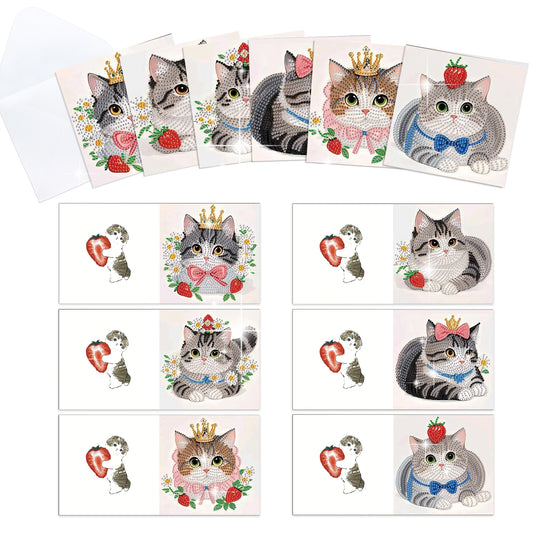 12PCS Cute Kitten DIY Diamond Painting Greeting Card Set with Envelopes