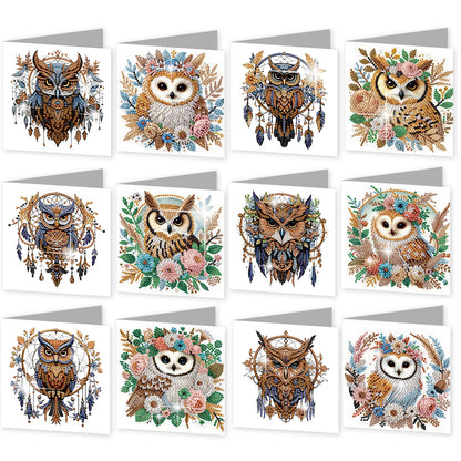 12PCS Dreamcatcher Owl DIY Diamond Painting Greeting Card Set with Envelopes