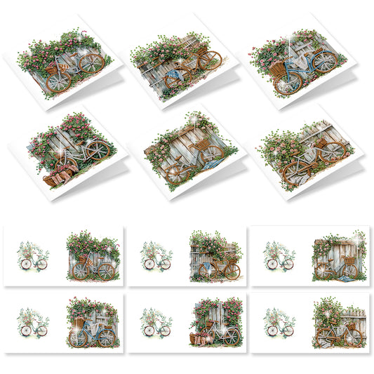12PCS Flower Bike DIY Diamond Painting Greeting Card Set with Envelopes