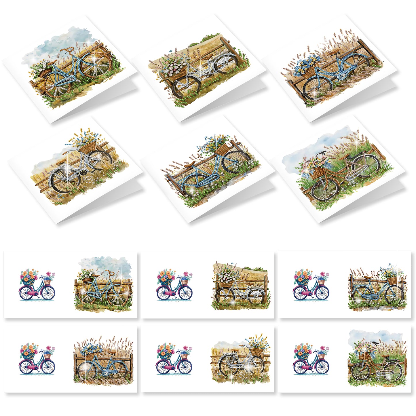 12PCS Flower Bike DIY Diamond Painting Greeting Card Set with Envelopes