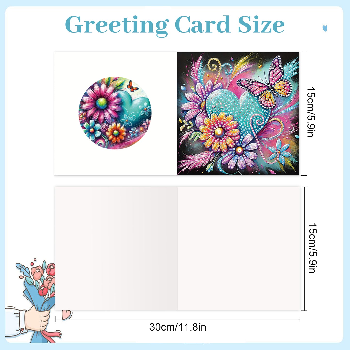 12PCS Flower Heart DIY Diamond Painting Greeting Card Set with Envelopes