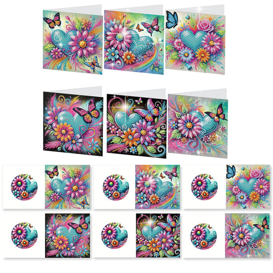 12PCS Flower Heart DIY Diamond Painting Greeting Card Set with Envelopes