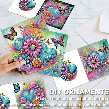 12PCS Flower Heart DIY Diamond Painting Greeting Card Set with Envelopes
