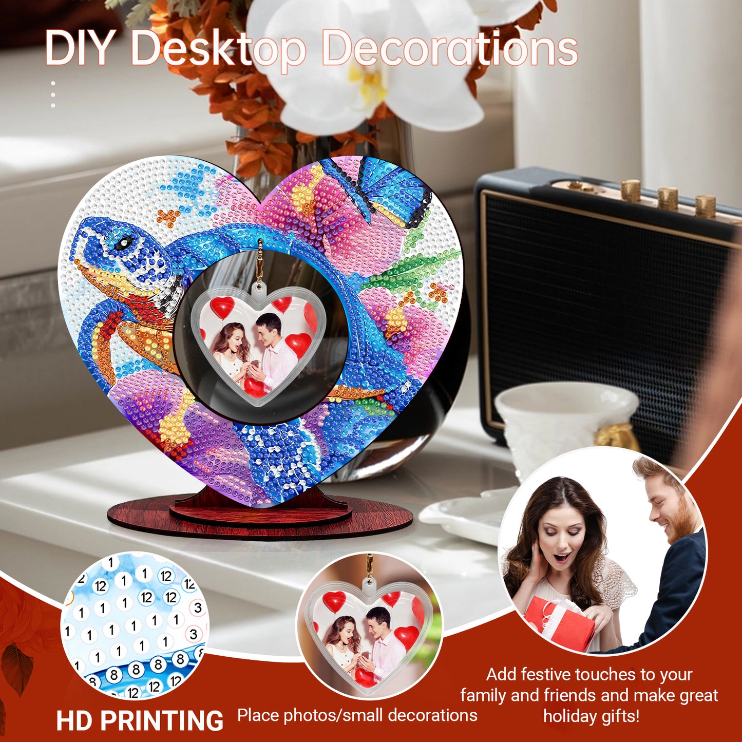 2D Flatt DIY Wooden Sea Turtle Desktop Diamond Art Ornament Kits Home Decor