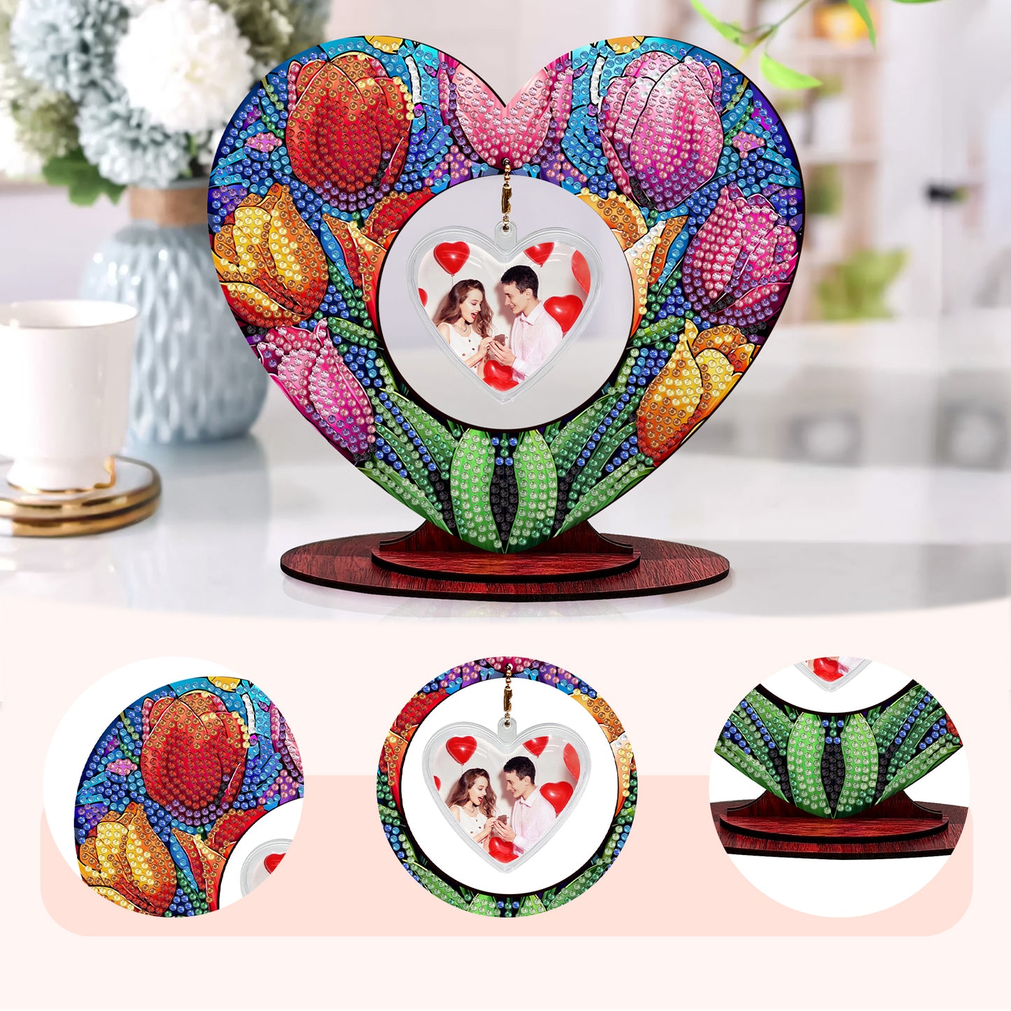 2D Flatt DIY Wooden Tulip Desktop Diamond Art Ornament Kits Home Decor