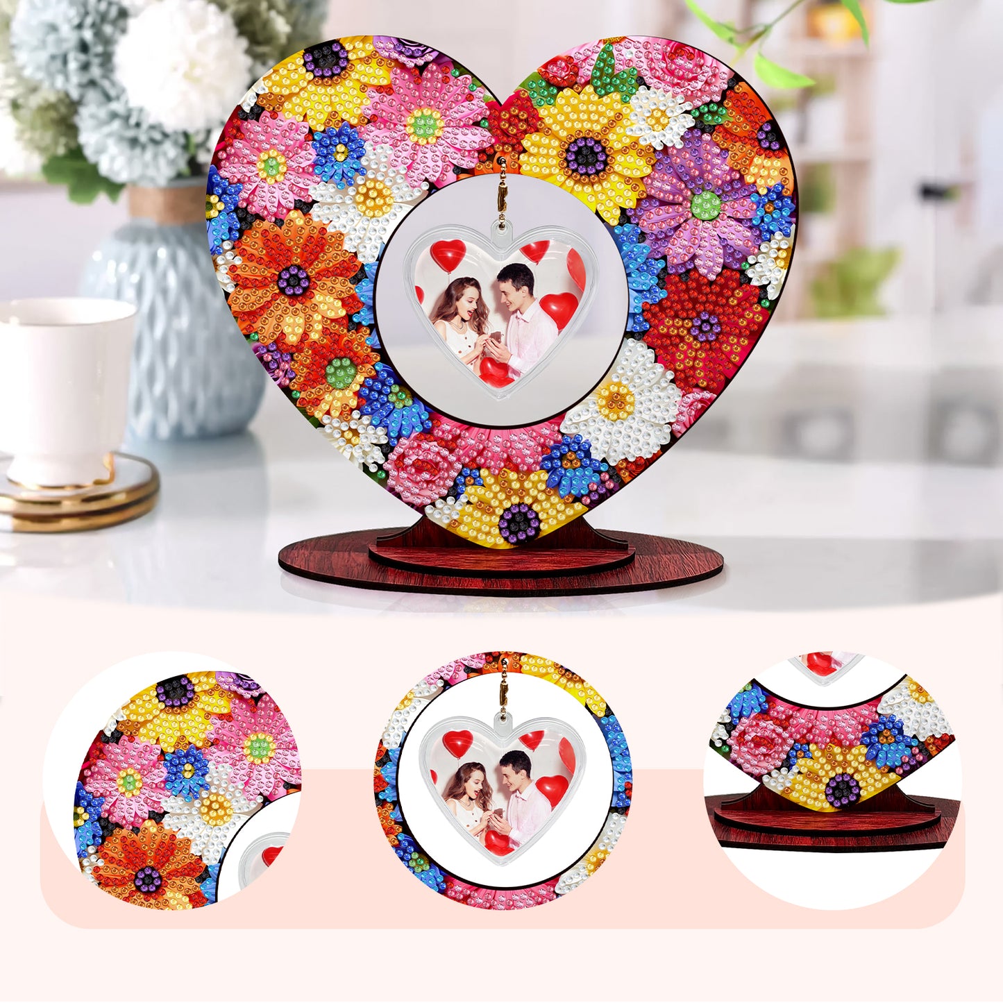 2D Flatt DIY Wooden Flowers Desktop Diamond Art Ornament Kits Home Decor
