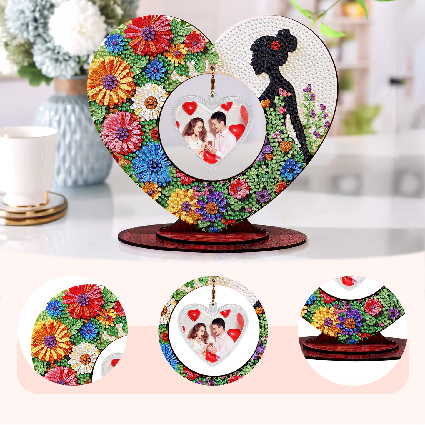 2D Flatt DIY Wooden Flower Girl Desktop Diamond Art Ornament Kits Home Decor
