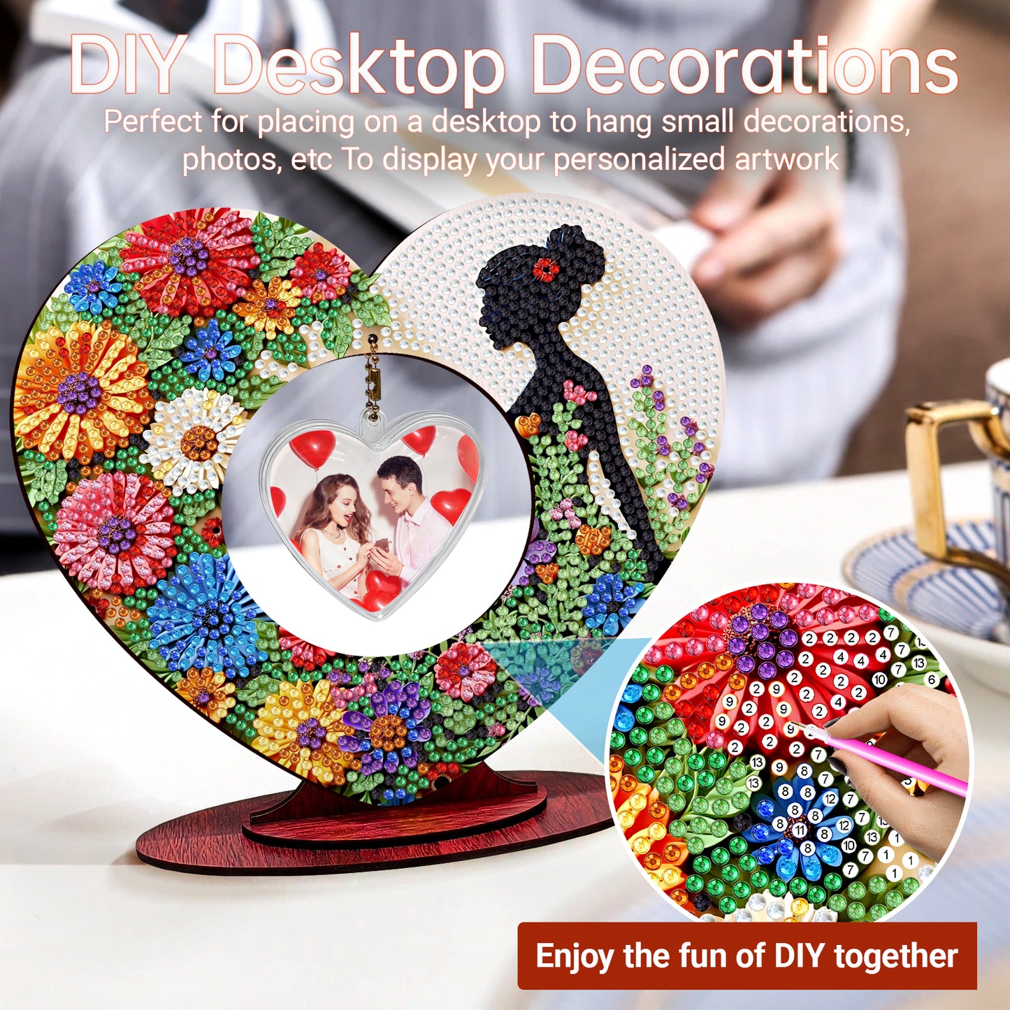 2D Flatt DIY Wooden Flower Girl Desktop Diamond Art Ornament Kits Home Decor