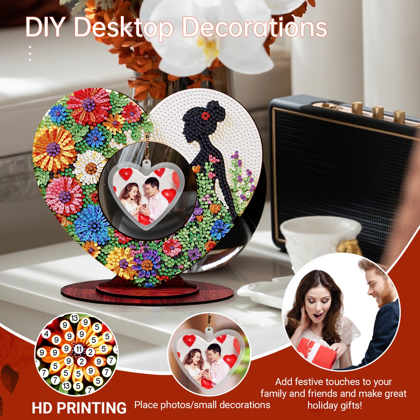 2D Flatt DIY Wooden Flower Girl Desktop Diamond Art Ornament Kits Home Decor