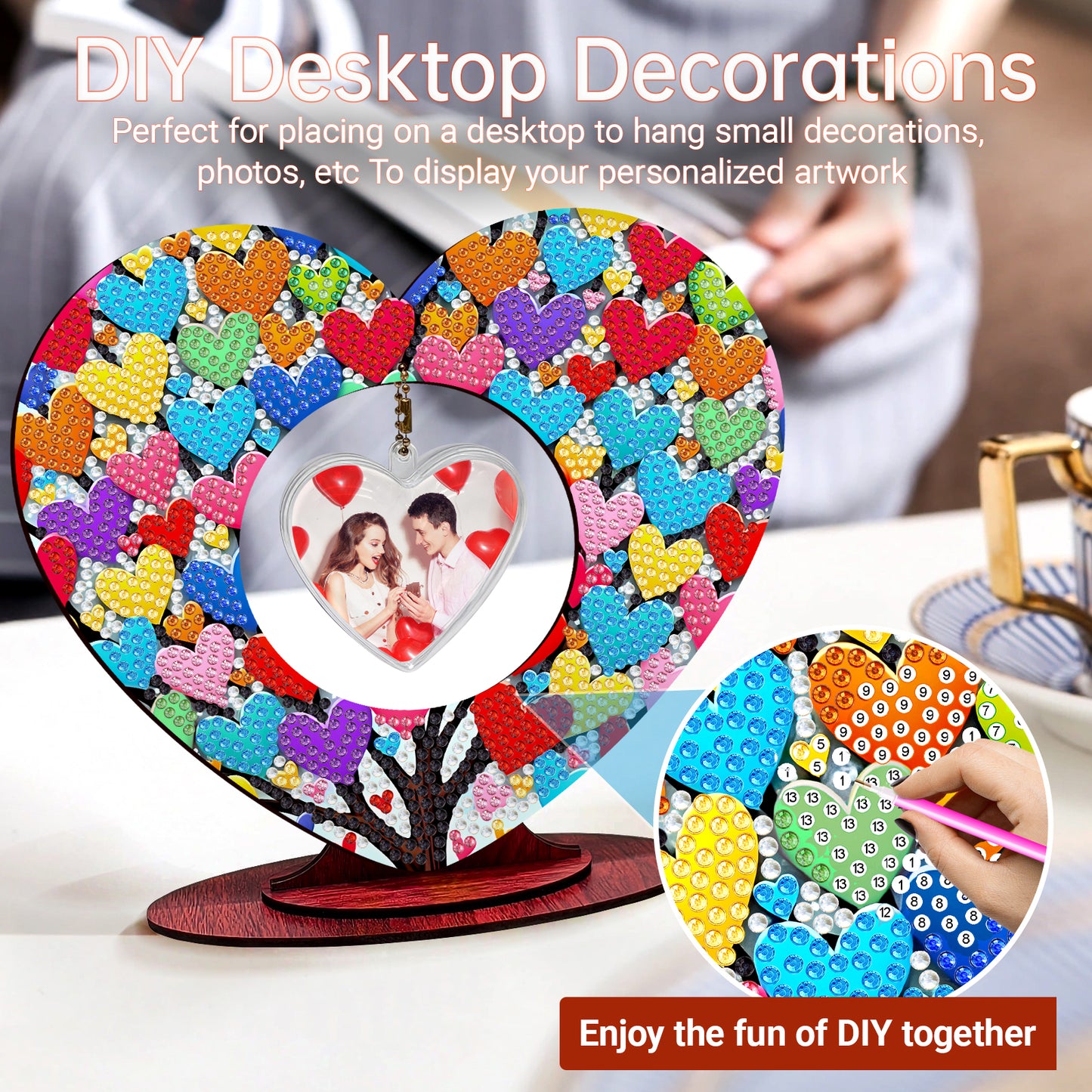 2D Flatt DIY Wooden Love Tree Desktop Diamond Art Ornament Kits Home Decor