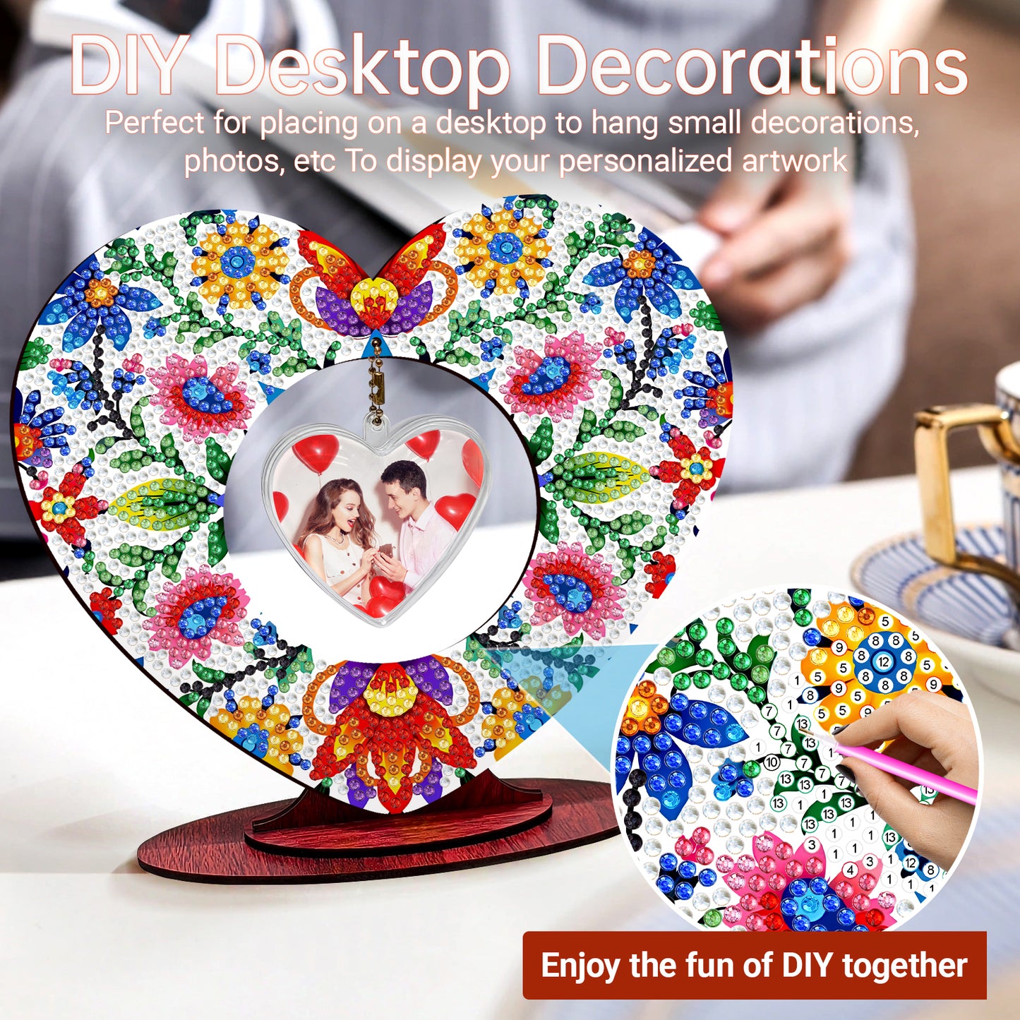 2D Flatt DIY Wooden Floral Desktop Diamond Art Ornament Kits Home Decor