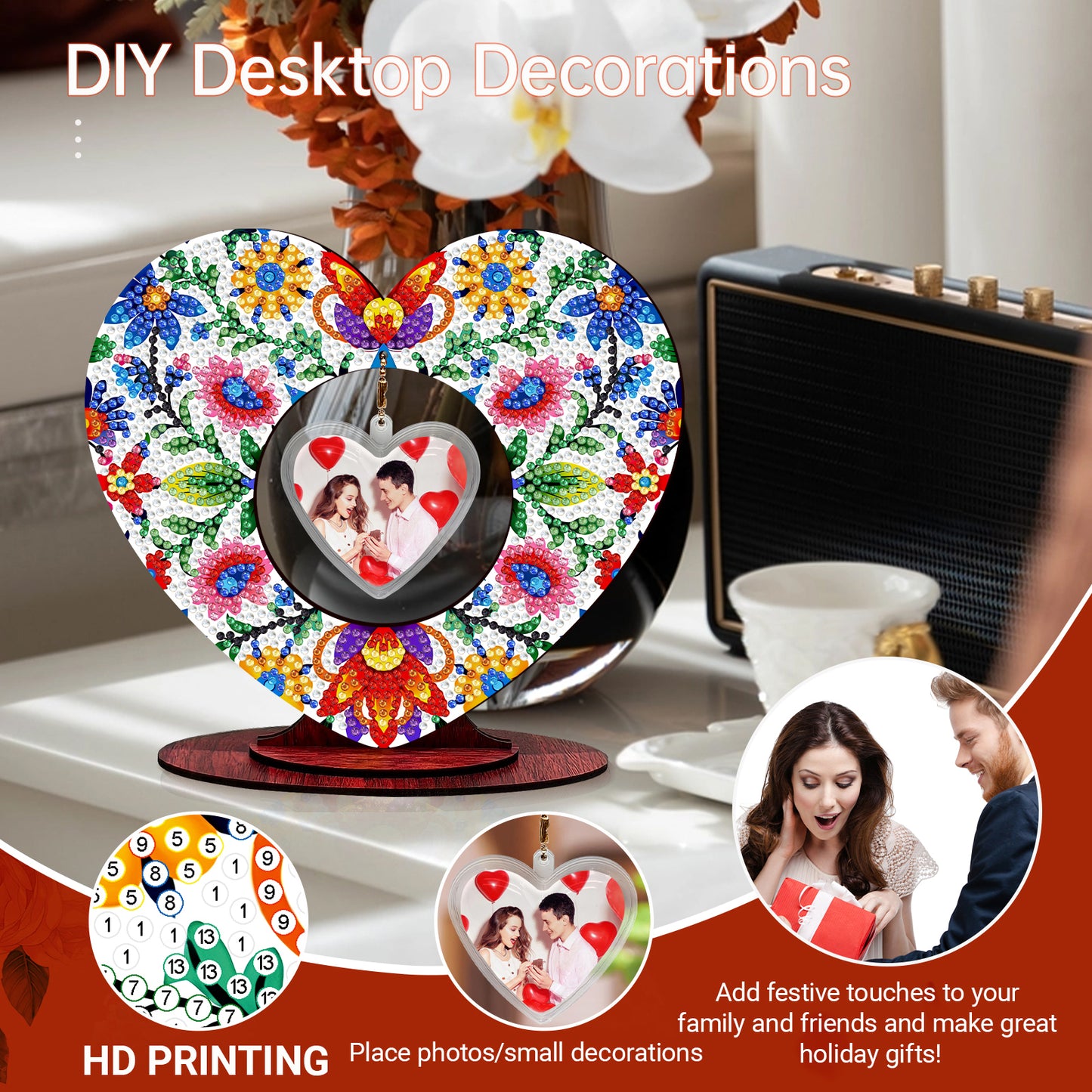 2D Flatt DIY Wooden Floral Desktop Diamond Art Ornament Kits Home Decor