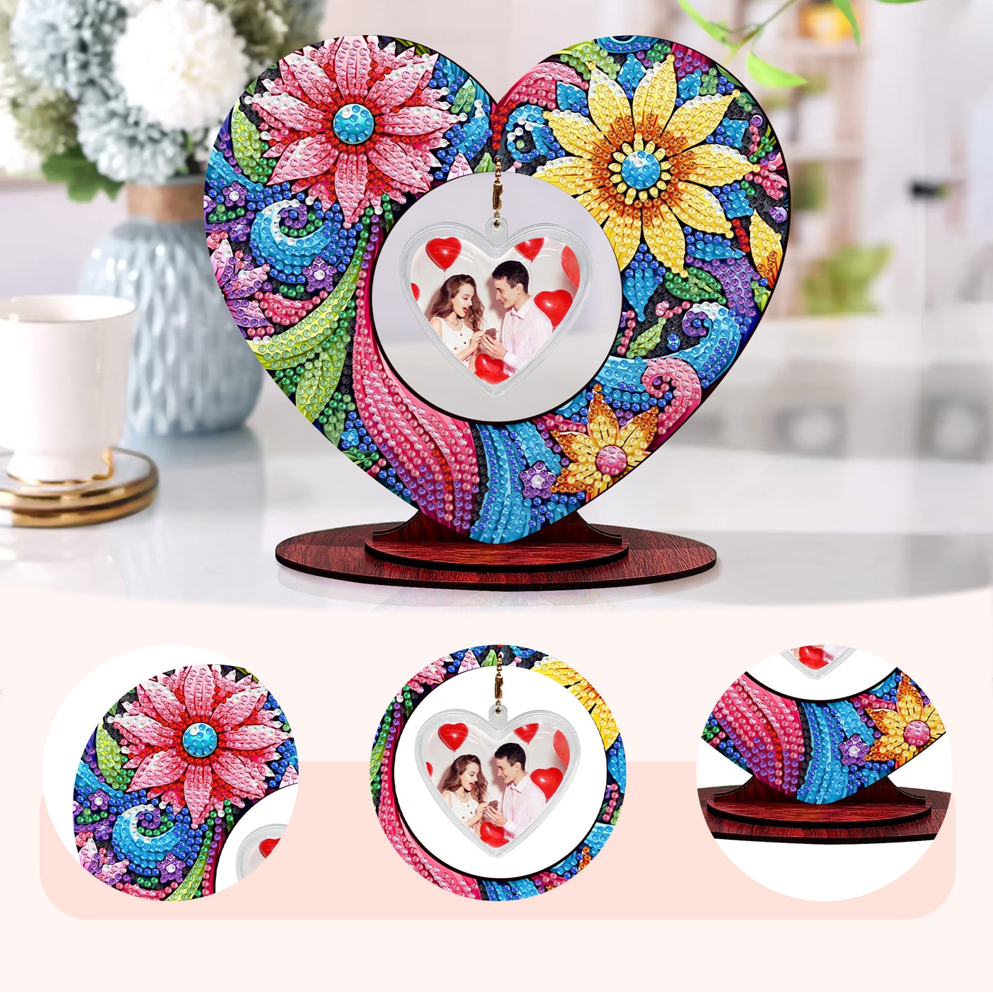 2D Flatt DIY Wooden Flowers Desktop Diamond Art Ornament Kits Home Decor