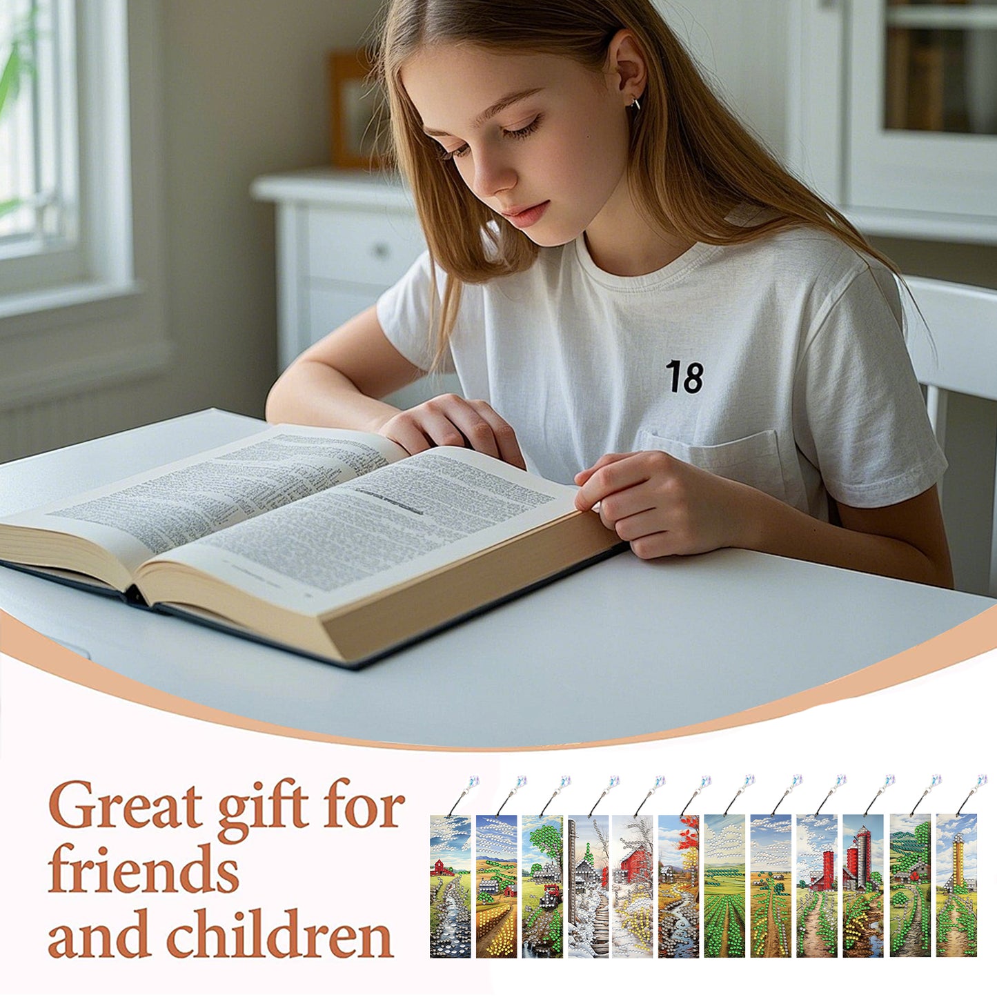 12pcs Countryside DIY 5D Diamond Painting Bookmark Kit with Pendant for Adults