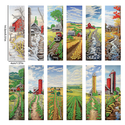 12pcs Countryside DIY 5D Diamond Painting Bookmark Kit with Pendant for Adults