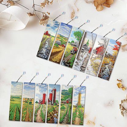 12pcs Countryside DIY 5D Diamond Painting Bookmark Kit with Pendant for Adults