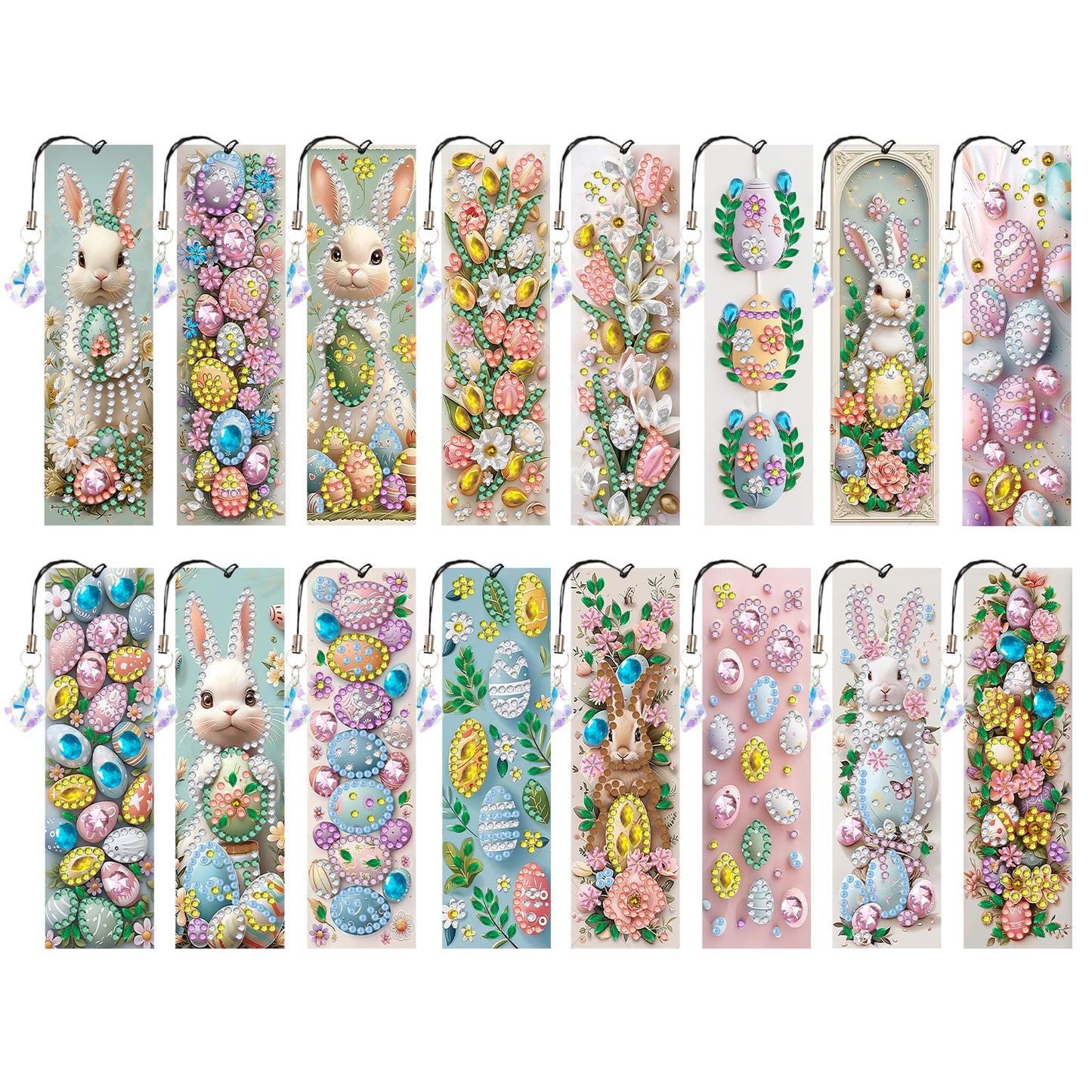 16pcs Easter Eggs DIY 5D Diamond Painting Bookmark Kit with Pendant for Adults