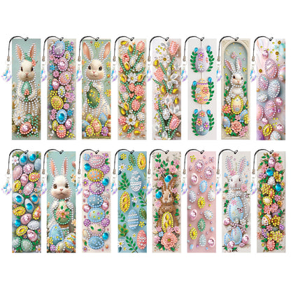 16pcs Easter Eggs DIY 5D Diamond Painting Bookmark Kit with Pendant for Adults