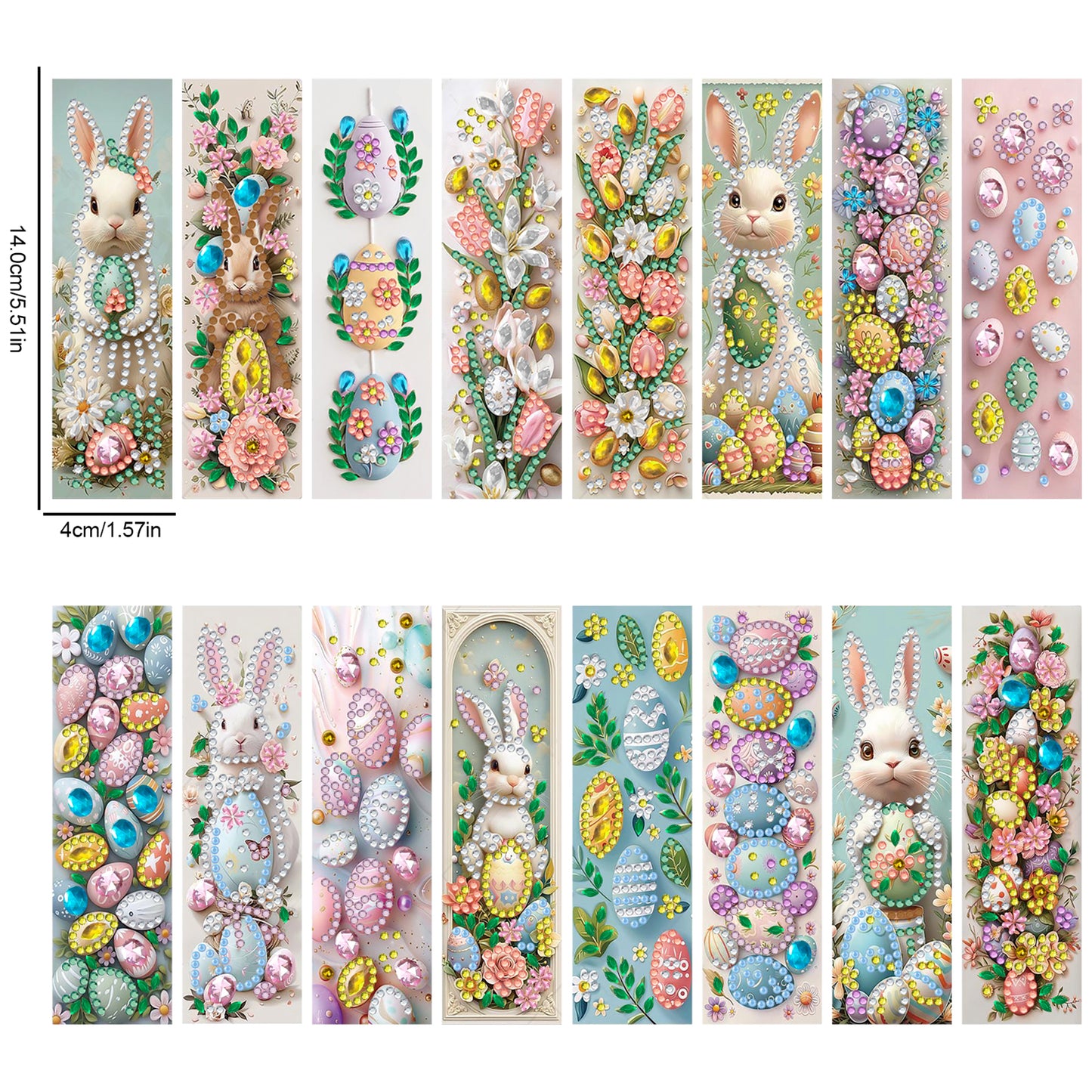 16pcs Easter Eggs DIY 5D Diamond Painting Bookmark Kit with Pendant for Adults