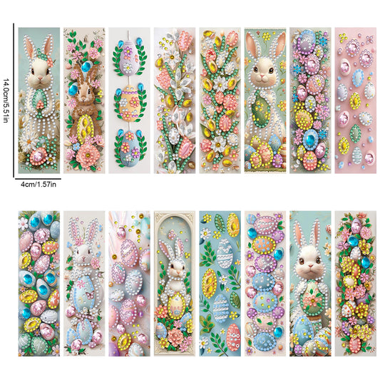 16pcs Easter Eggs DIY 5D Diamond Painting Bookmark Kit with Pendant for Adults