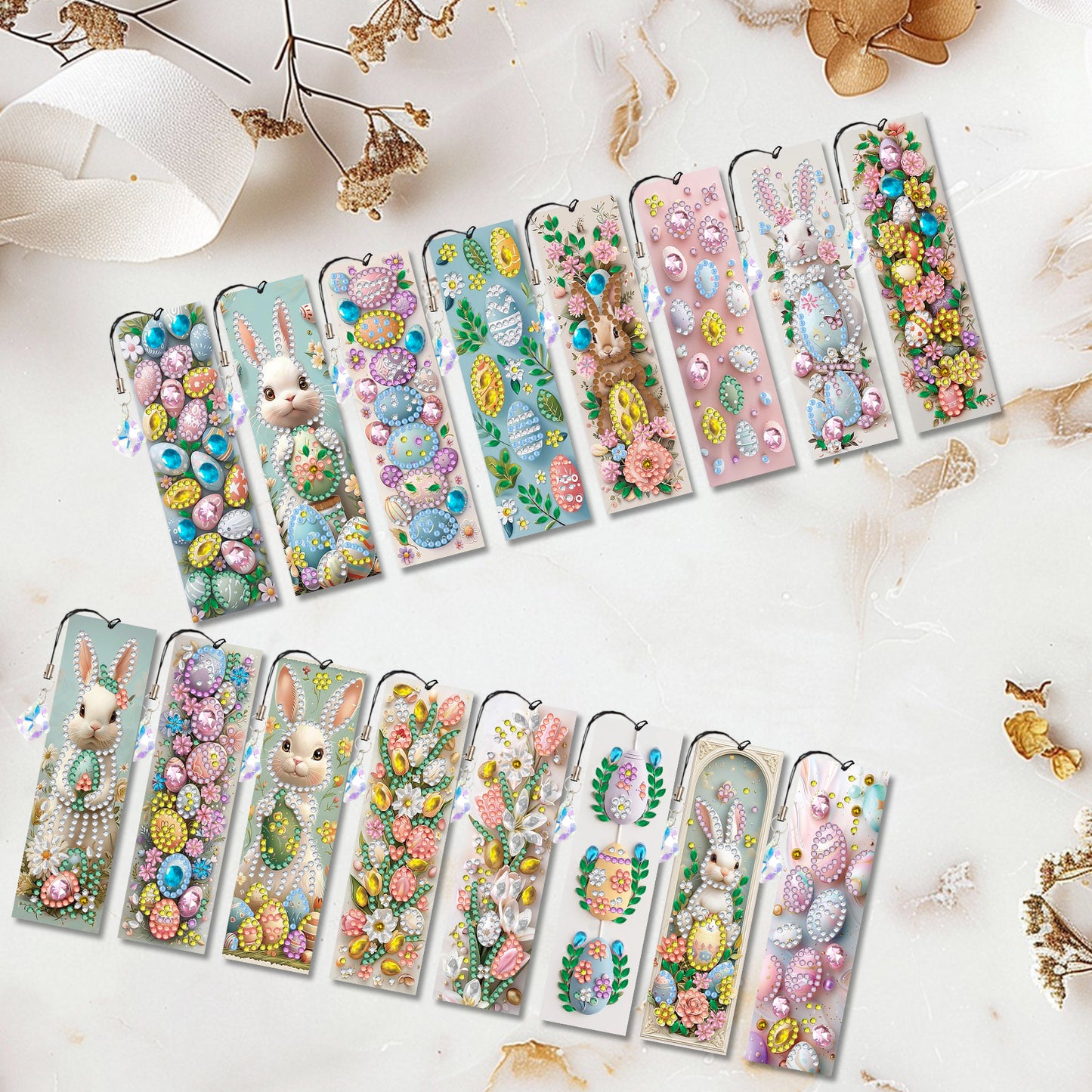 16pcs Easter Eggs DIY 5D Diamond Painting Bookmark Kit with Pendant for Adults