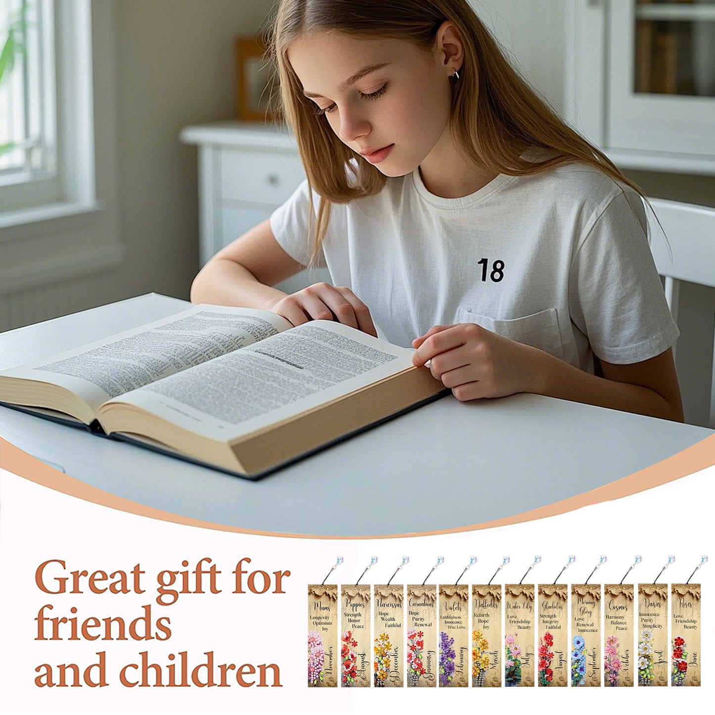 12pcs English DIY 5D Diamond Painting Bookmark Kit w/ Pendant for Adult Beginner