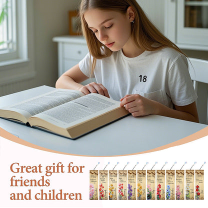 12pcs English DIY 5D Diamond Painting Bookmark Kit w/ Pendant for Adult Beginner