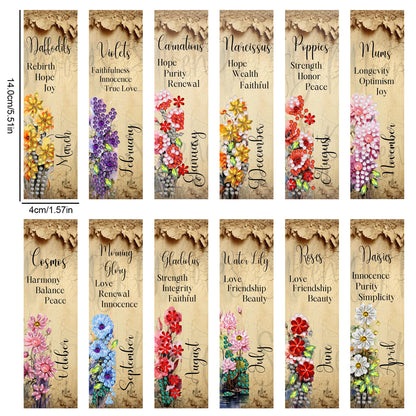 12pcs English DIY 5D Diamond Painting Bookmark Kit w/ Pendant for Adult Beginner