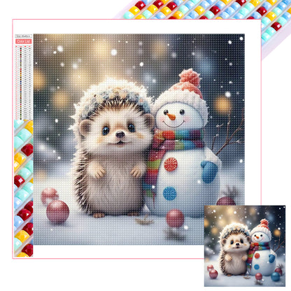 Winter Christmas Hedgehog Snowman - Full Square Drill Diamond Painting 30*30CM