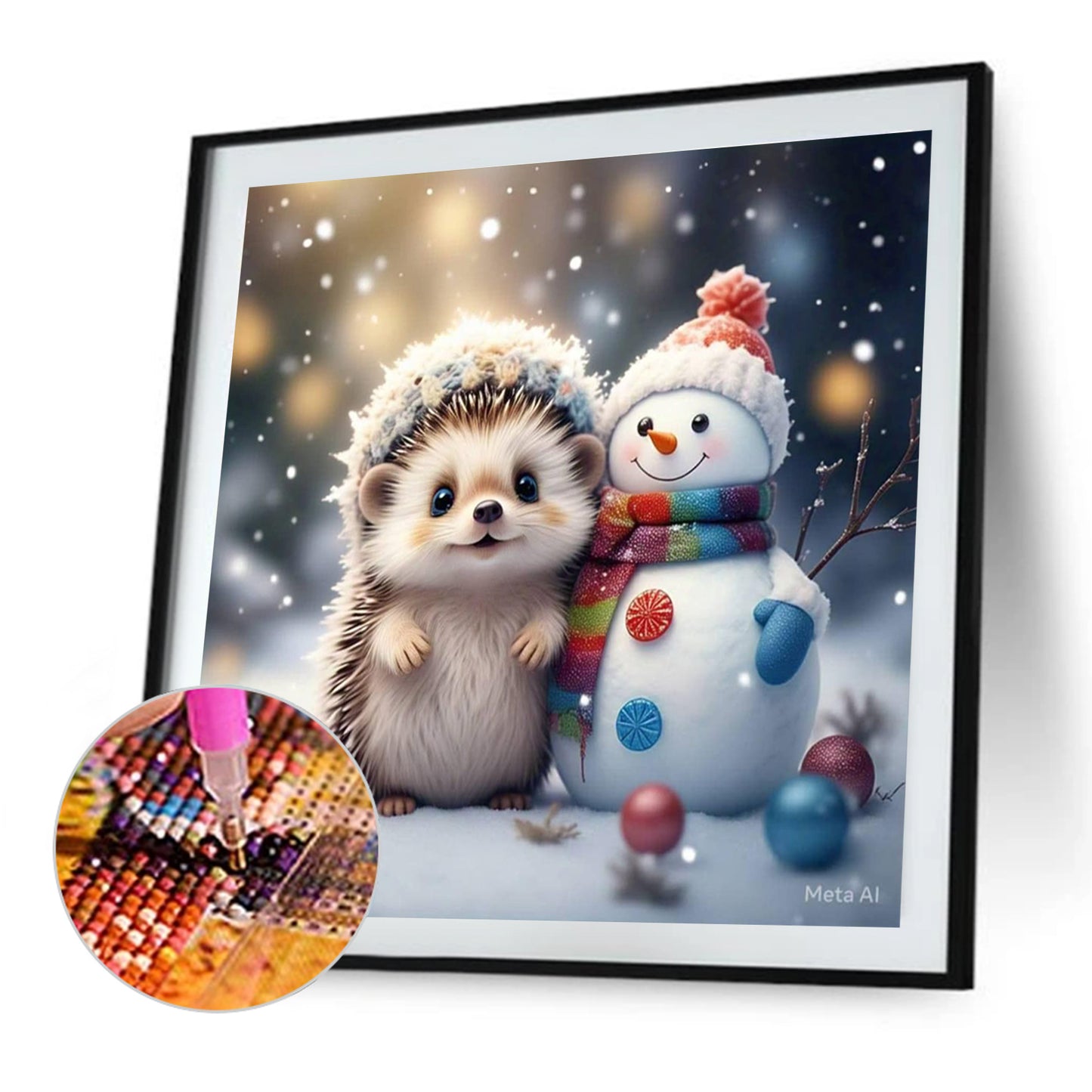 Winter Christmas Hedgehog Snowman - Full Square Drill Diamond Painting 30*30CM