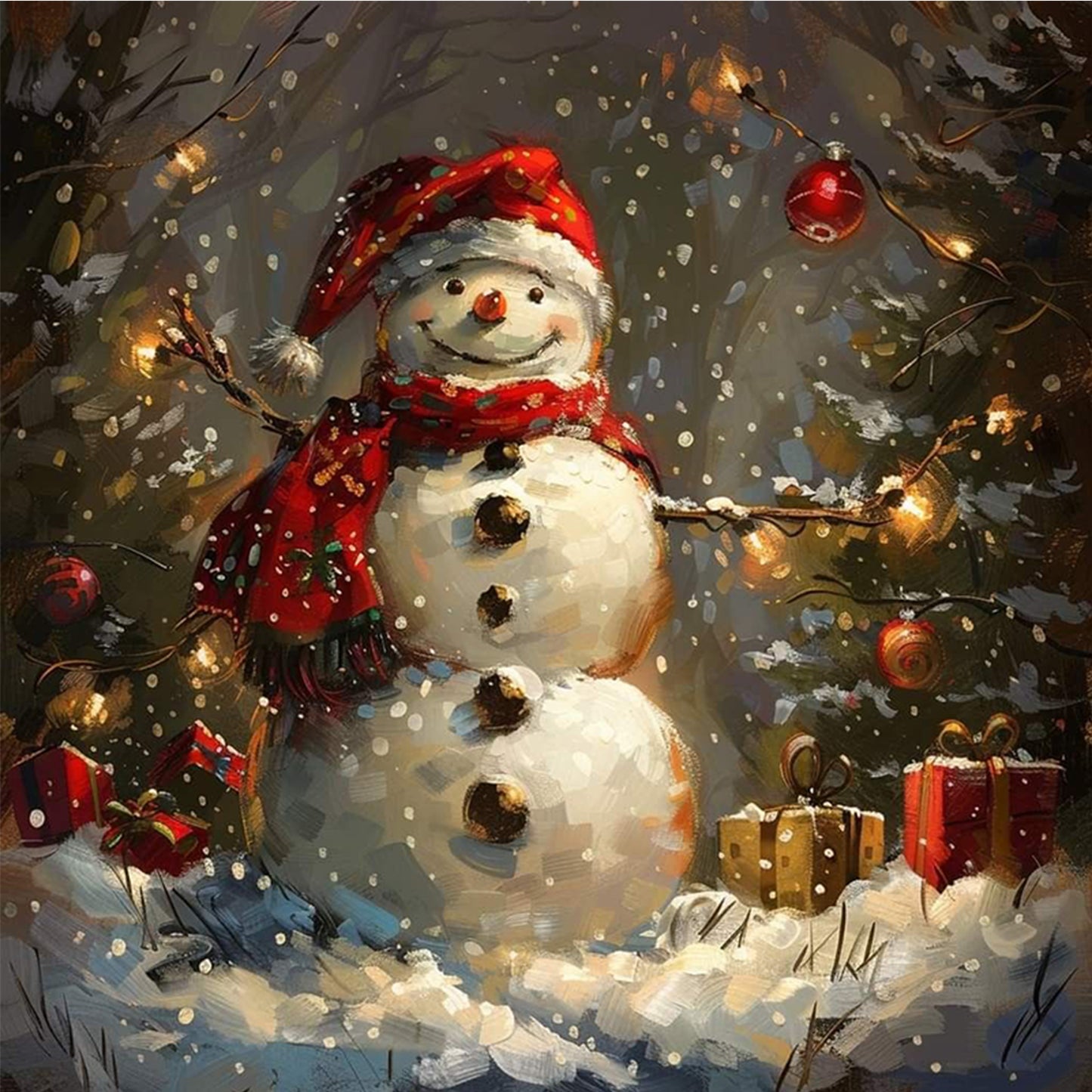 Winter Christmas Snowman - Full Square Drill Diamond Painting 30*30CM