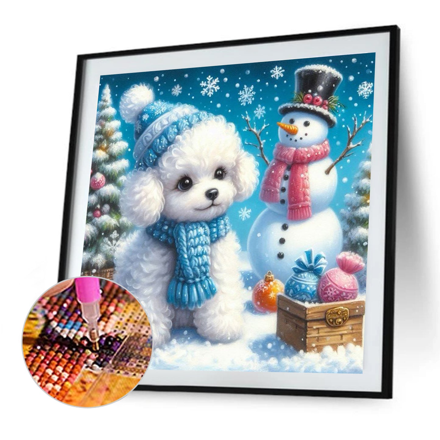 Winter Christmas Snowman Puppy - Full Square Drill Diamond Painting 30*30CM