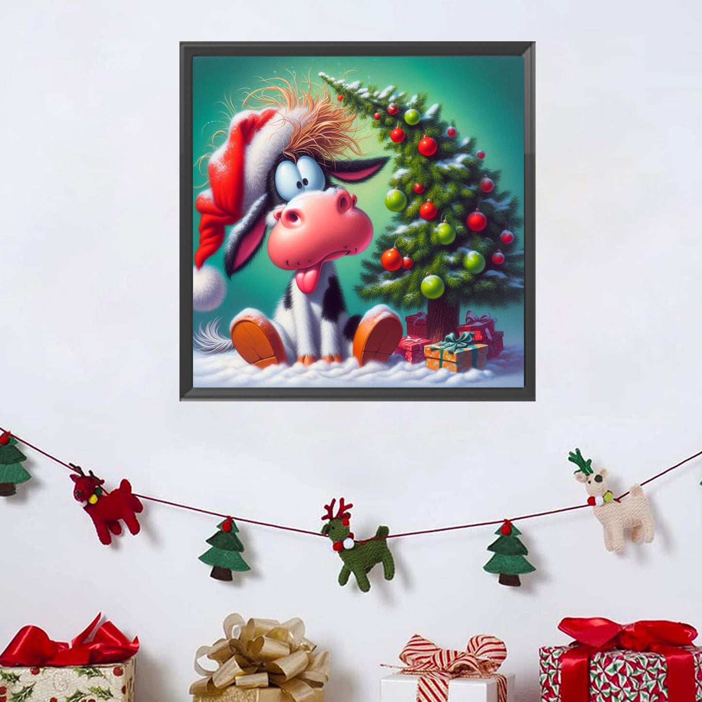 Winter Christmas Cow - Full Square Drill Diamond Painting 30*30CM