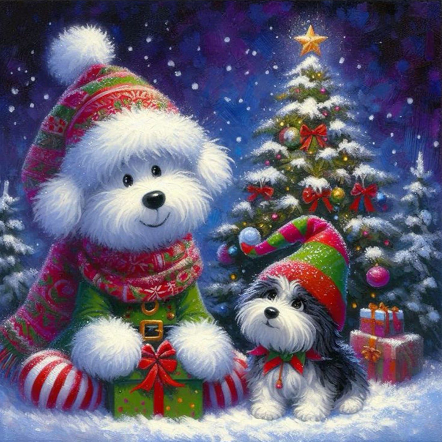 Winter Christmas Dog - Full Square Drill Diamond Painting 30*30CM