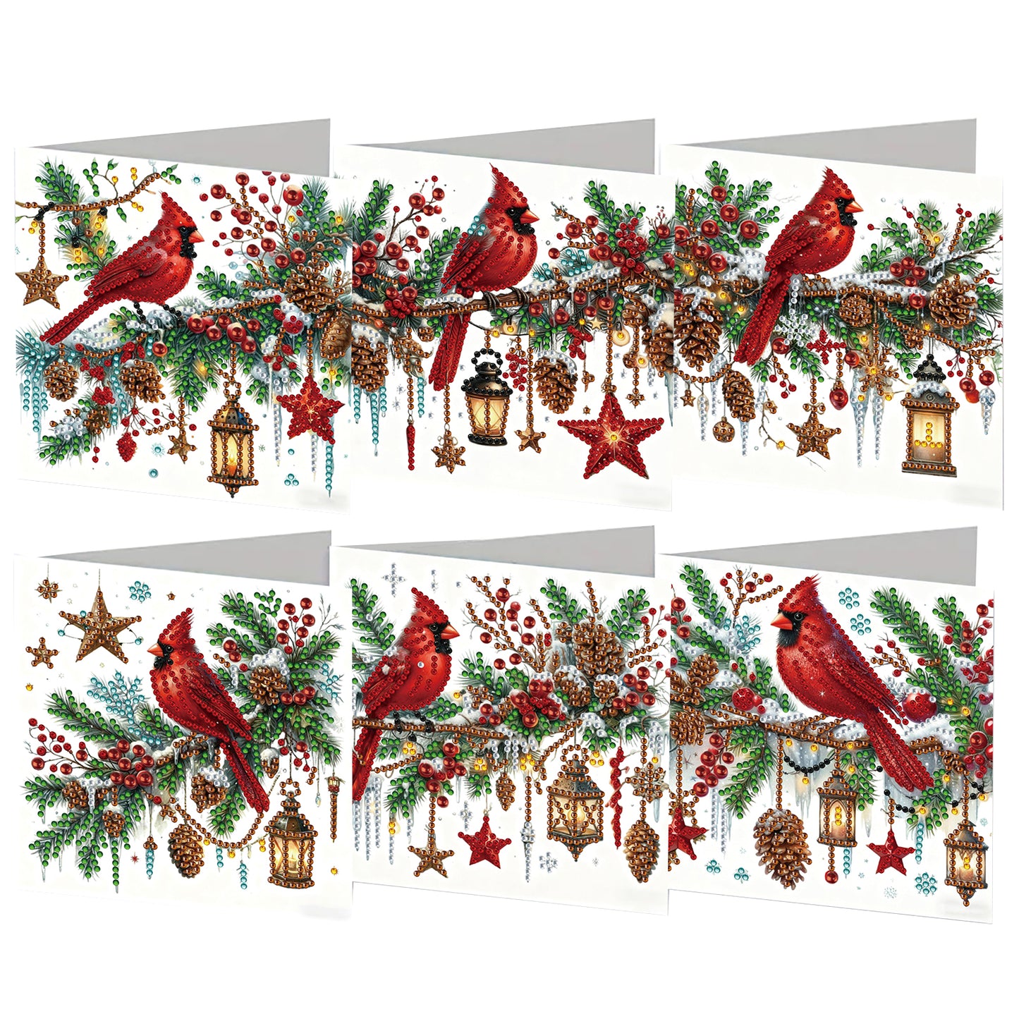 6PCS Cardinal Theme DIY Diamond Painting Art Greeting Card Set with Envelope