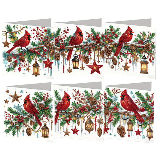 6PCS Cardinal Theme DIY Diamond Painting Art Greeting Card Set with Envelope