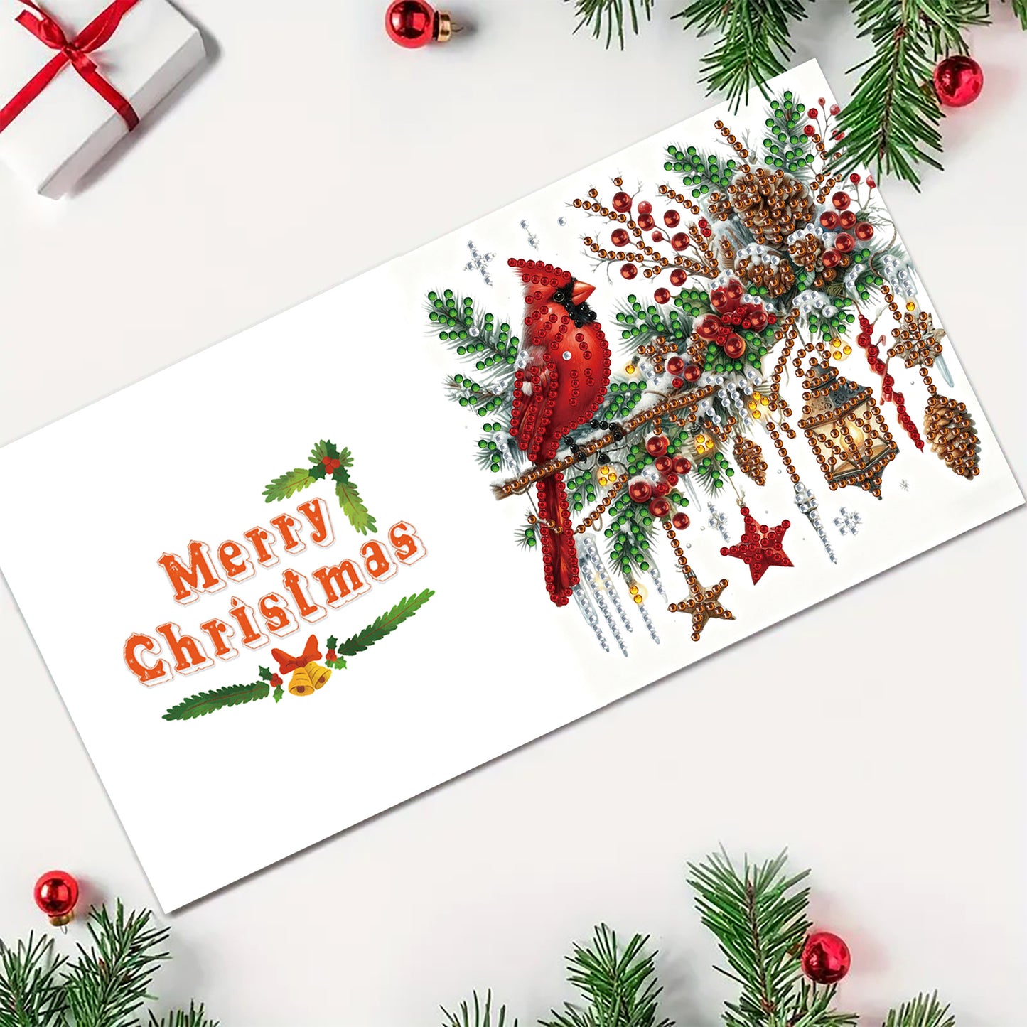 6PCS Cardinal Theme DIY Diamond Painting Art Greeting Card Set with Envelope