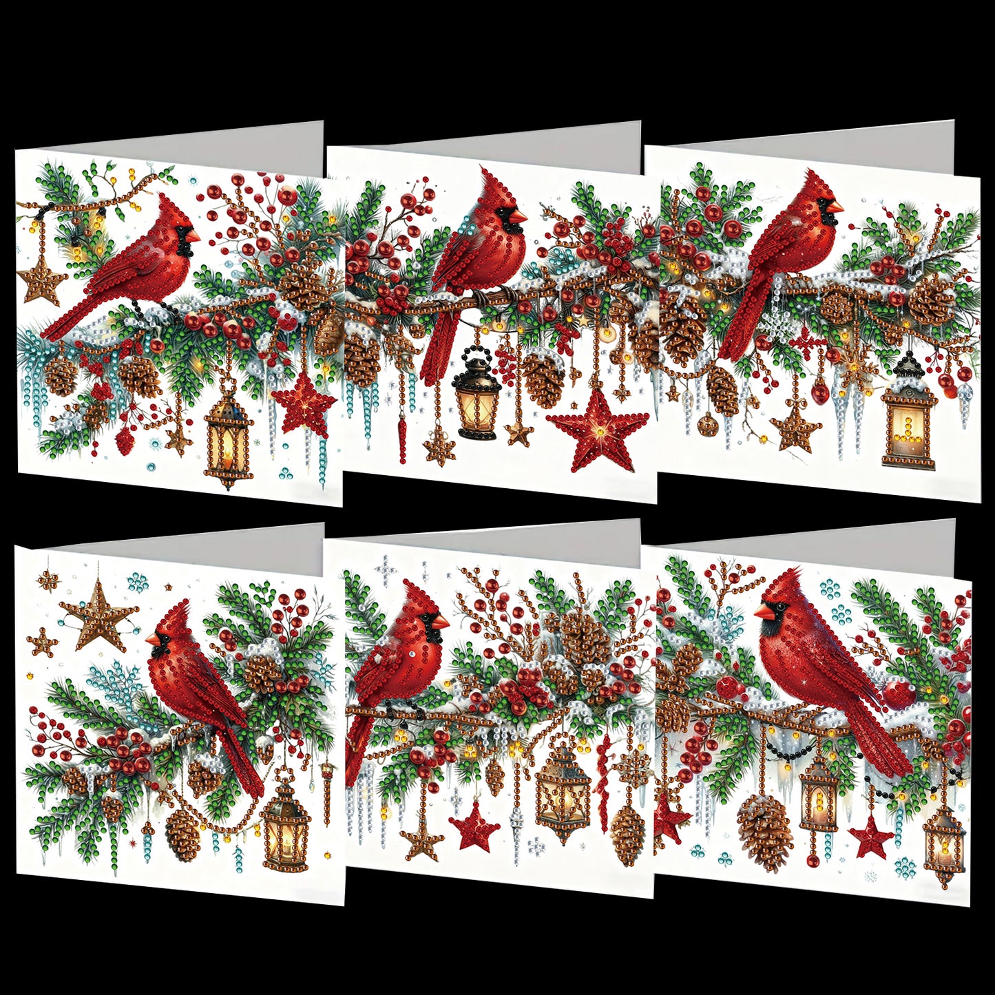 6PCS Cardinal Theme DIY Diamond Painting Art Greeting Card Set with Envelope