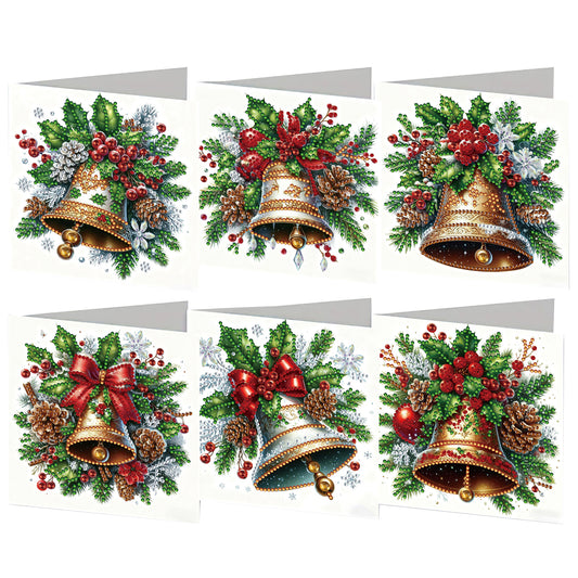 6PCS Bell Theme DIY Diamond Painting Greeting Card Set with Envelope for Gift