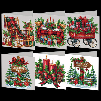 6PCS Christmas Theme DIY Diamond Painting Art Greeting Card Set with Envelope