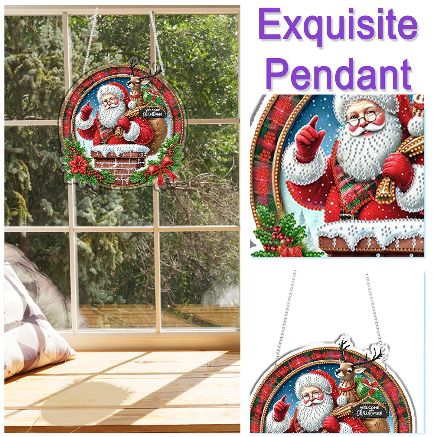 Santa Claus 2D Flat DIY Acrylic Diamond Painting Pendant Kits Home Wall Decor