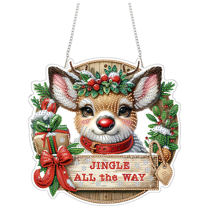 Reindeer 2D Flat DIY Acrylic Diamond Painting Pendant Kits for Home Wall Decor