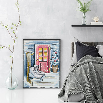 Winter Snow Scene - 14CT Stamped Cross Stitch 15*18CM (Joy Sunday)