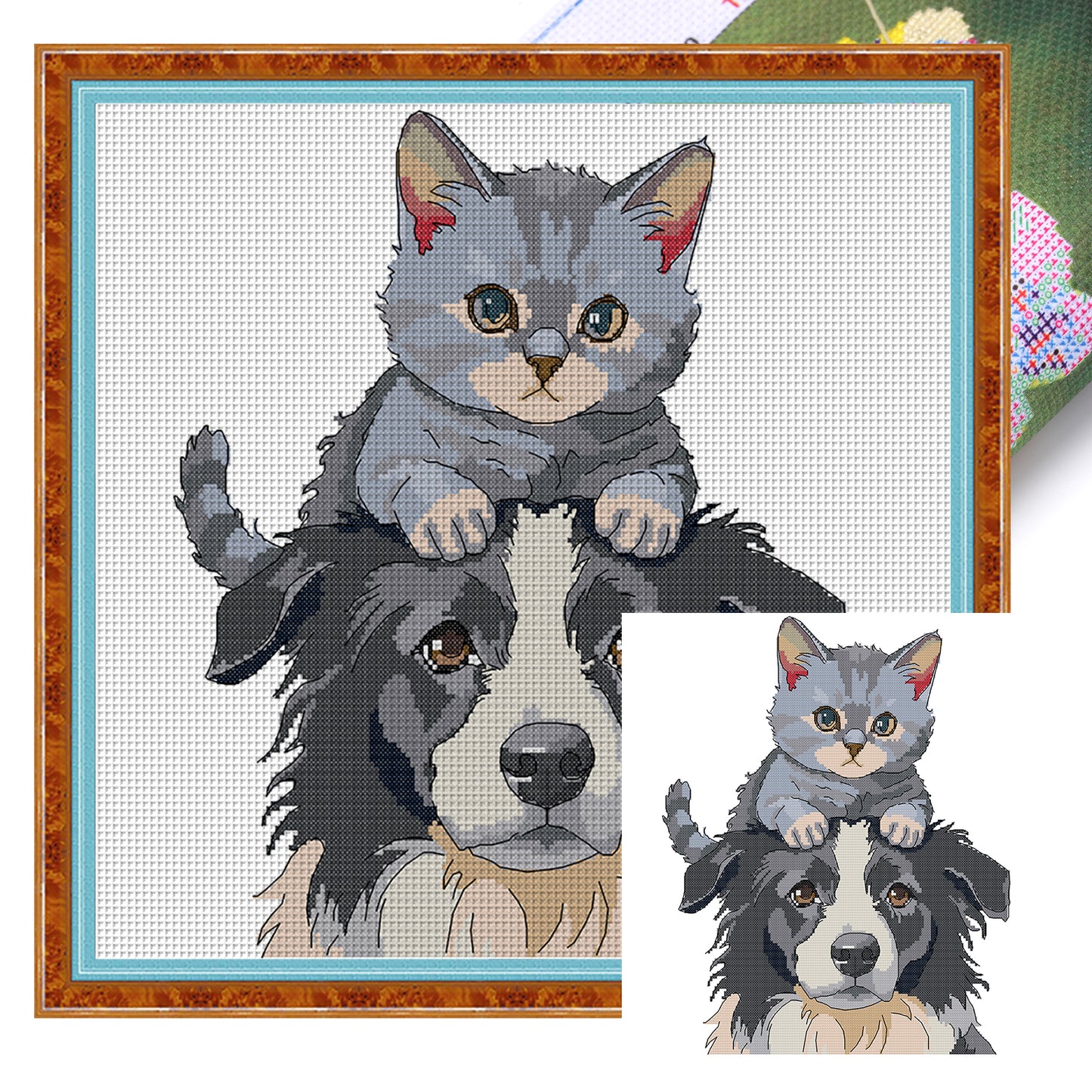 Cat And Dog - 14CT Stamped Cross Stitch 42*40CM (Joy Sunday)