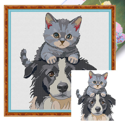 Cat And Dog - 14CT Stamped Cross Stitch 42*40CM (Joy Sunday)