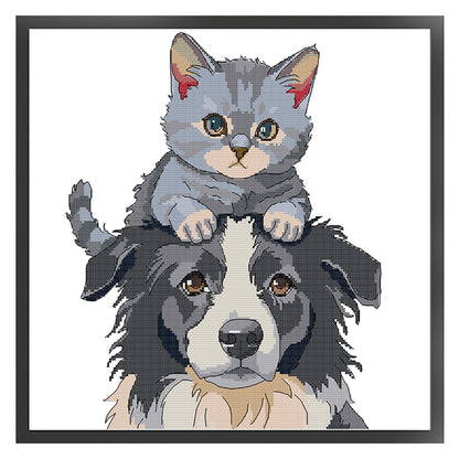 Cat And Dog - 14CT Stamped Cross Stitch 42*40CM (Joy Sunday)
