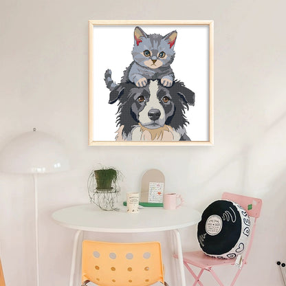 Cat And Dog - 14CT Stamped Cross Stitch 42*40CM (Joy Sunday)