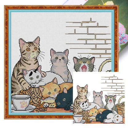 Seven Kittens - 14CT Stamped Cross Stitch 48*45CM (Joy Sunday)