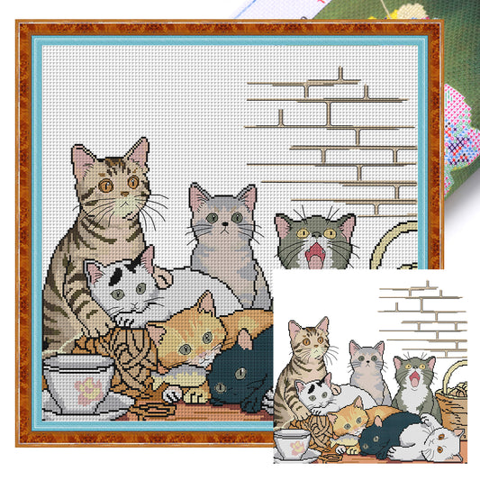 Seven Kittens - 14CT Stamped Cross Stitch 48*45CM (Joy Sunday)