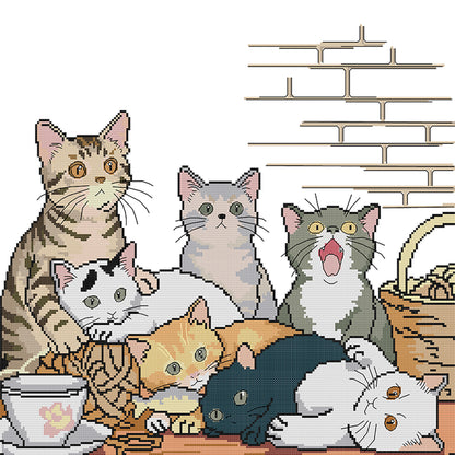 Seven Kittens - 14CT Stamped Cross Stitch 48*45CM (Joy Sunday)